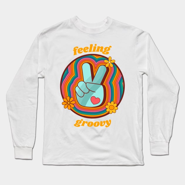 Feeling Groovy - Retro Rainbow Peace Sign Long Sleeve T-Shirt by Just Kidding Co.